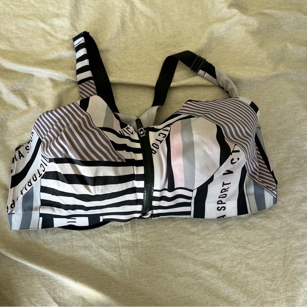 Striped Zip-Front Sports Bra-VS